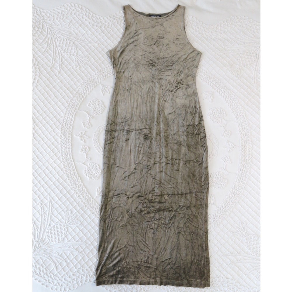 Vintage 90s PG Collections Bodycon Velvet Maxi Sheath Dress 12 Silver Grey